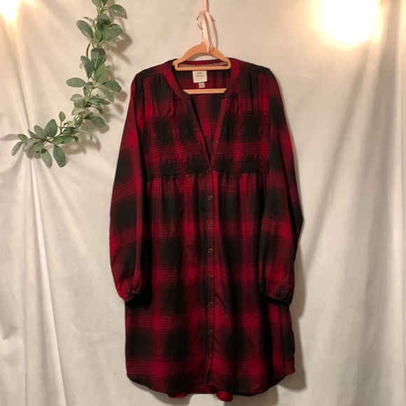 Long sleeve button front plaid dress size med - Picture 3 of 8